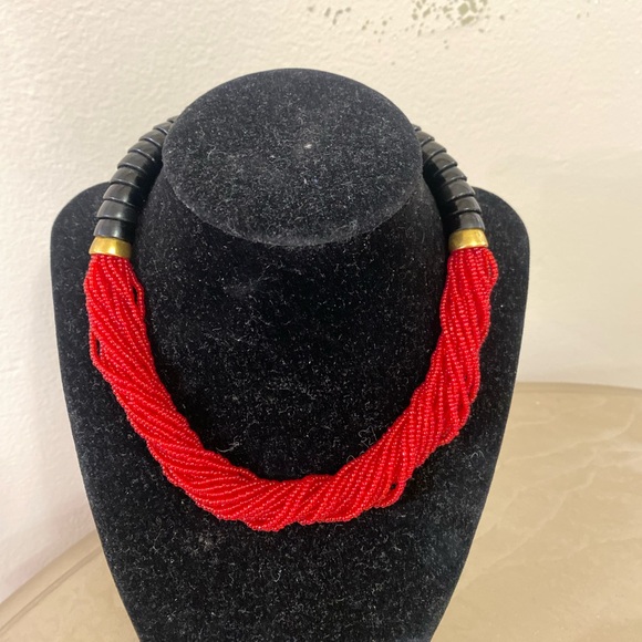 Vintage Red and Black Twisted Bead Necklace - Picture 1 of 5